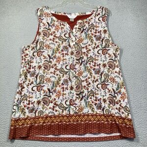 CJ Banks Floral Sleeveless Blouse in Rust and Cream